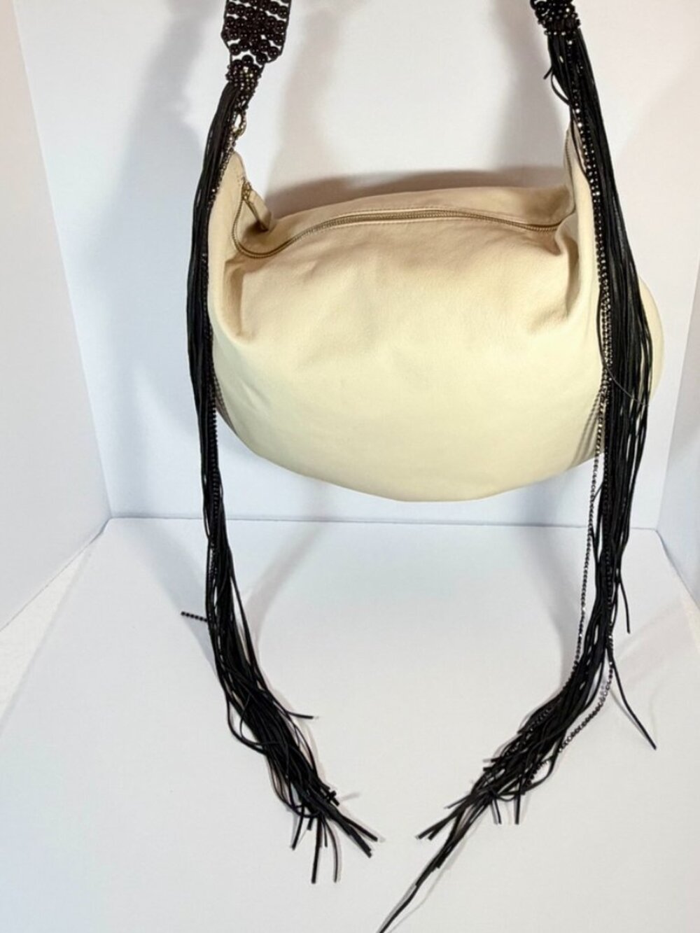 Vintage Twinset Milano Fringed Hobo Bag-Italian Leather-NWOT - Picture 3 of 10
